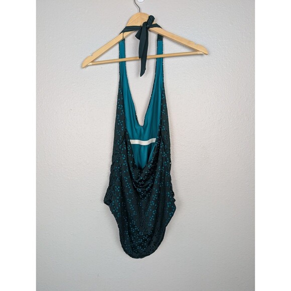 LOFT Green Perforated Halter One Piece Swimsuit Size 8 - Picture 5 of 11